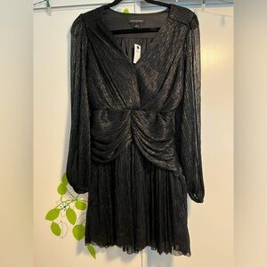 Black Metallic Fabric Midi Dress